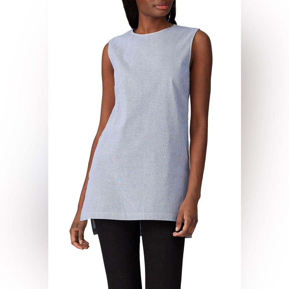 Victor Alfaro Stripe Sleeveless Tunic Top Blue White Cotton Coastal Beach Size S
